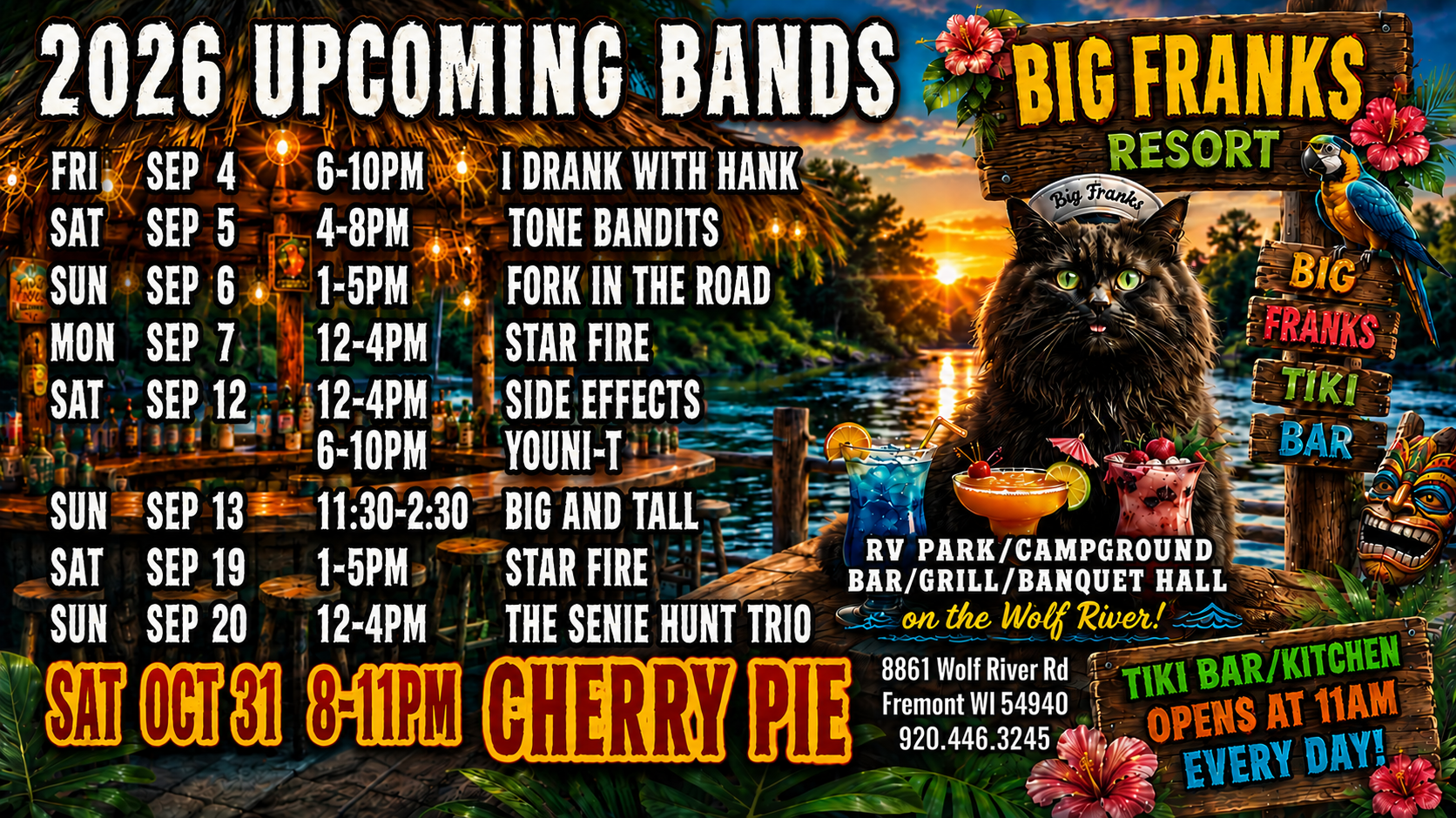 Live music and entertainment schedule at Big Franks Resort