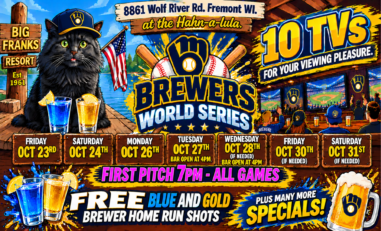 Big Franks Resort menu and bar specials Fremont WI