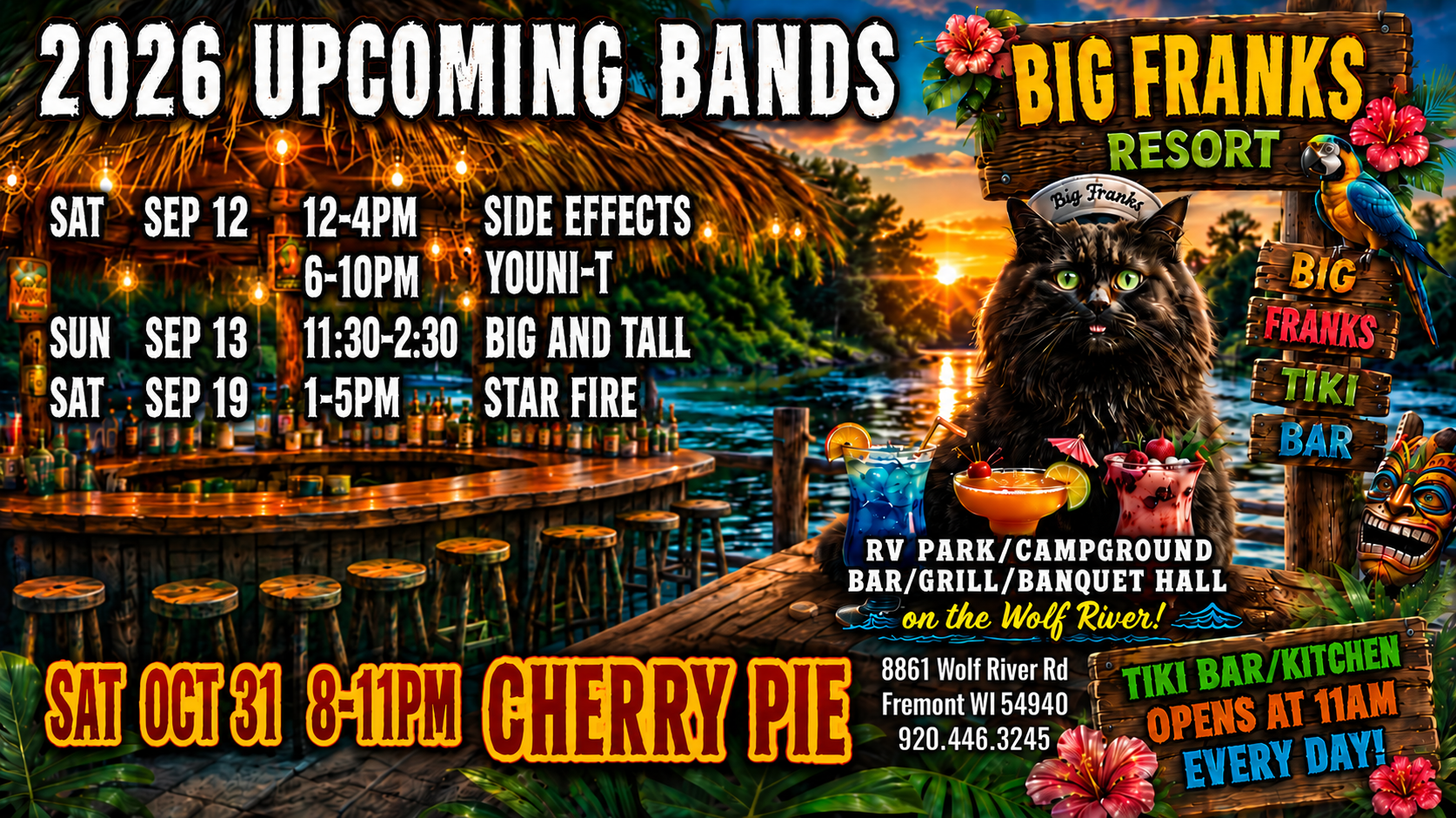 Live music and entertainment schedule at Big Franks Resort