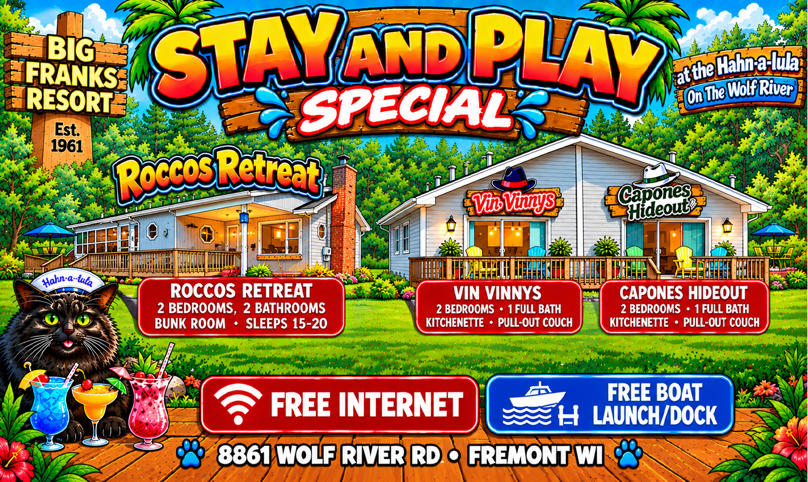 Lodging and rental units at Big Franks Resort campground