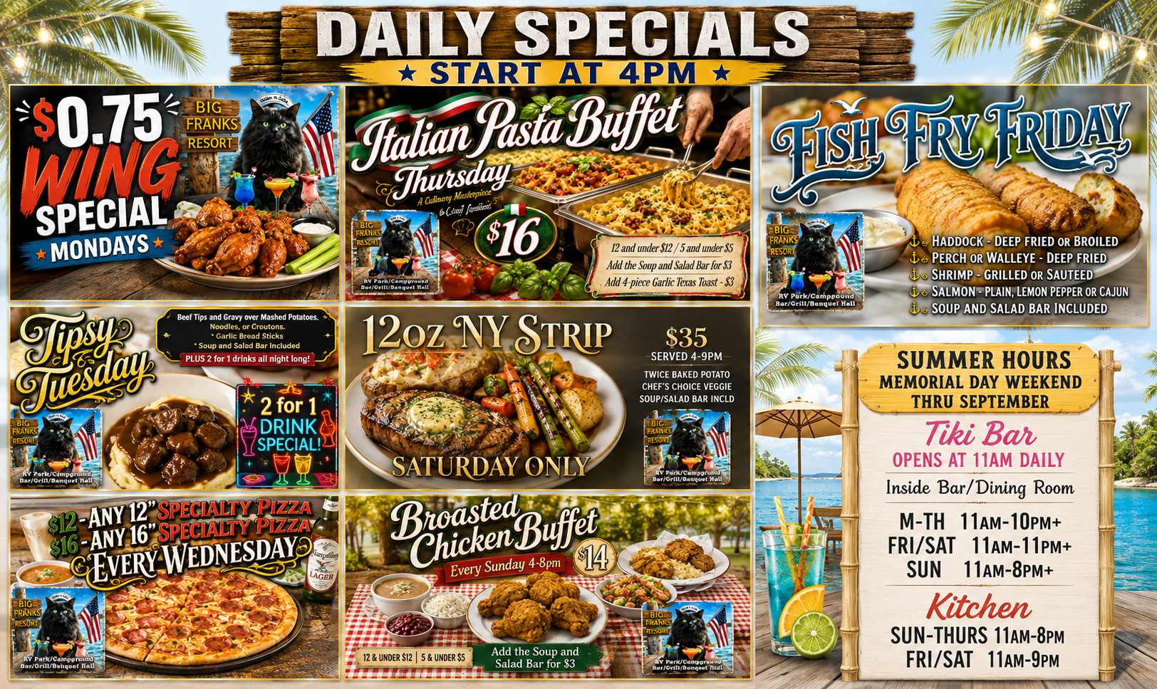 Big Franks Resort menu and bar specials Fremont WI