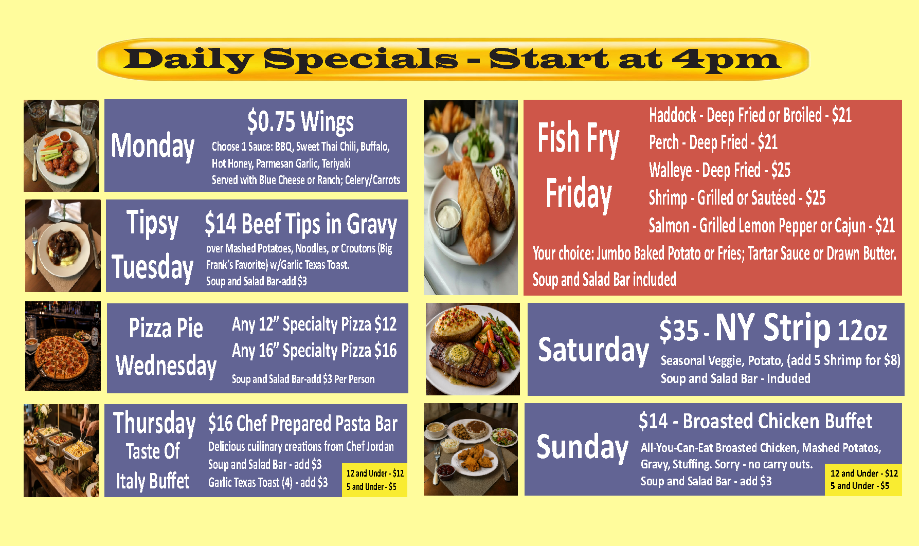Big Franks Resort menu and bar specials Fremont WI